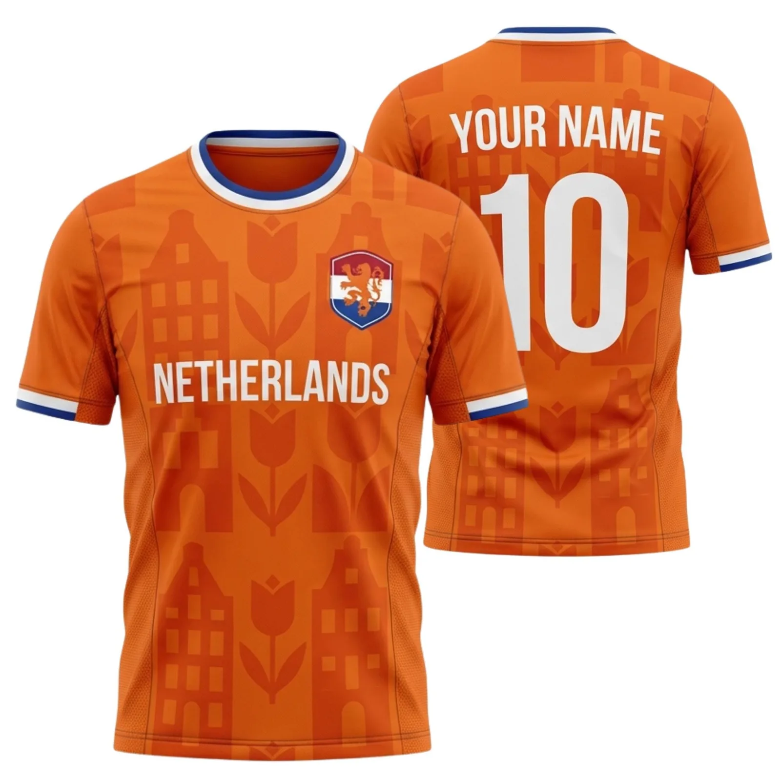 Detailopname rugbedrukking met naam en nummer op Nederland-shirt